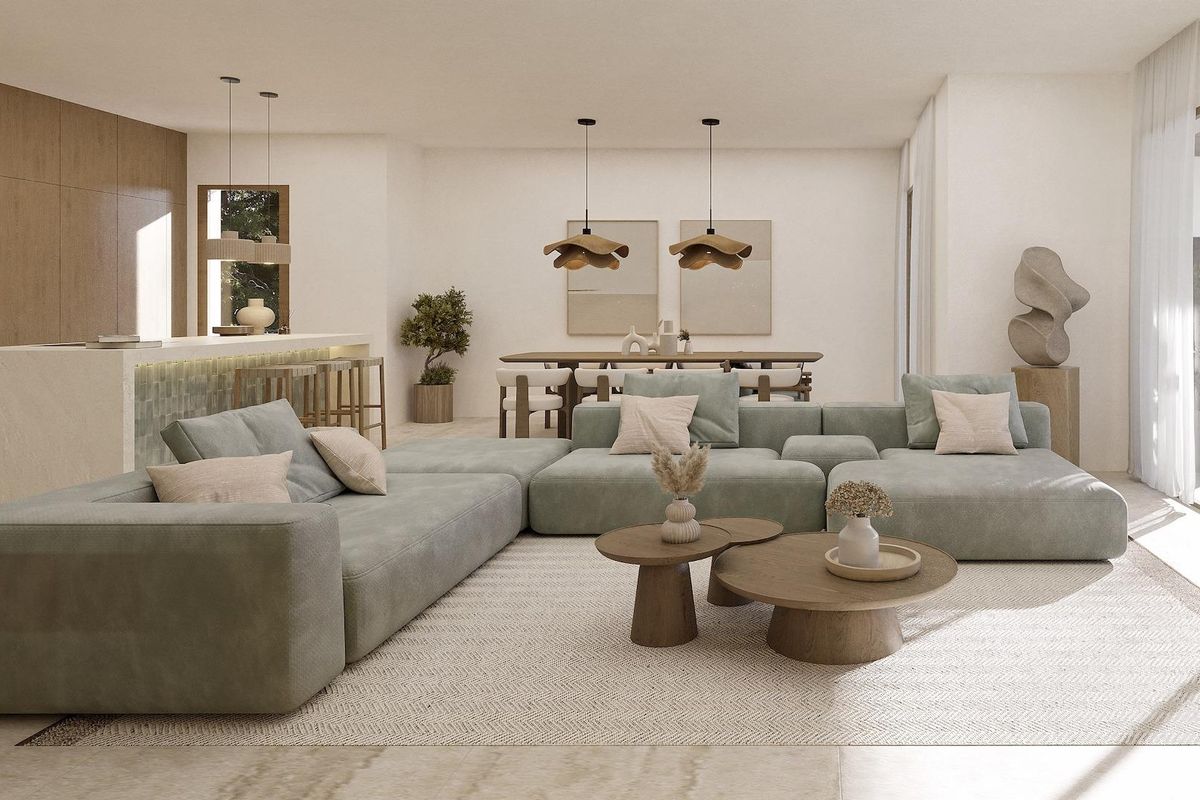 Ruime woonkamer met moderne meubels in een 4-slaapkamer villa in Benissa, Costa Blanca Noord.