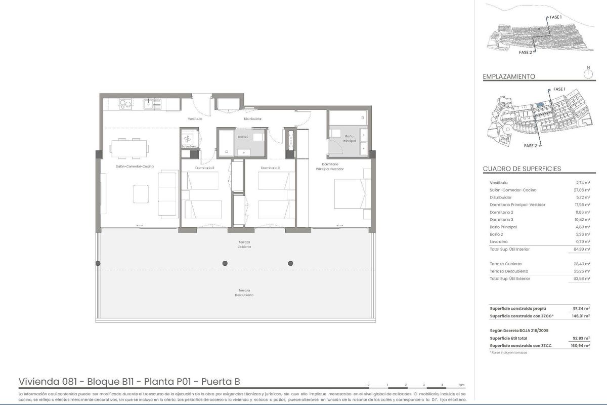 Plattegrond van een 3-slaapkamer penthouse in Mojacar, met nadruk op kamers en indeling voor potentiële kopers.