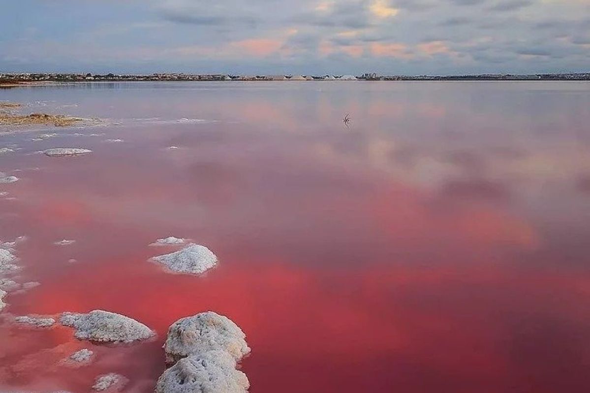 Prachtig pastelgekleurde zoutmeer in Torrevieja, dat natuurlijke schoonheid en serene landschappen toont.
