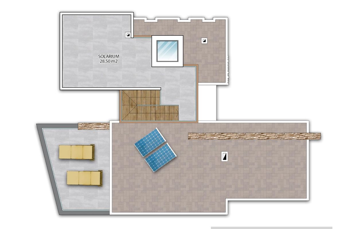 Dak terras lay-out van een 4-slaapkamer villa in La Nucia, met buitenzitplaatsen en uitzicht.