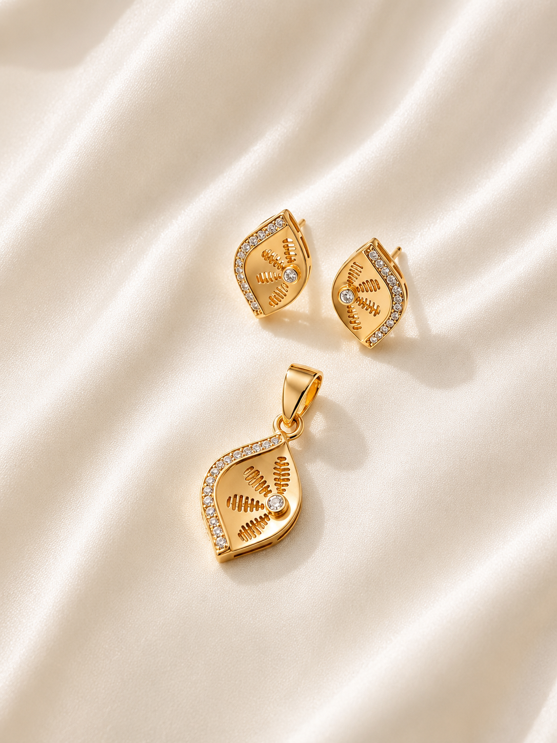 Gold-Finish Earrings and  Pendant 