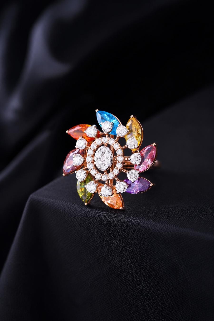 Designer Floral Gemstone Ring