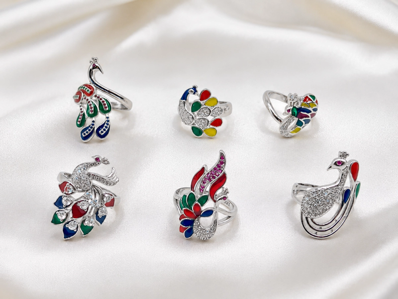 Enamel & Stone Studded Adjustable Rings