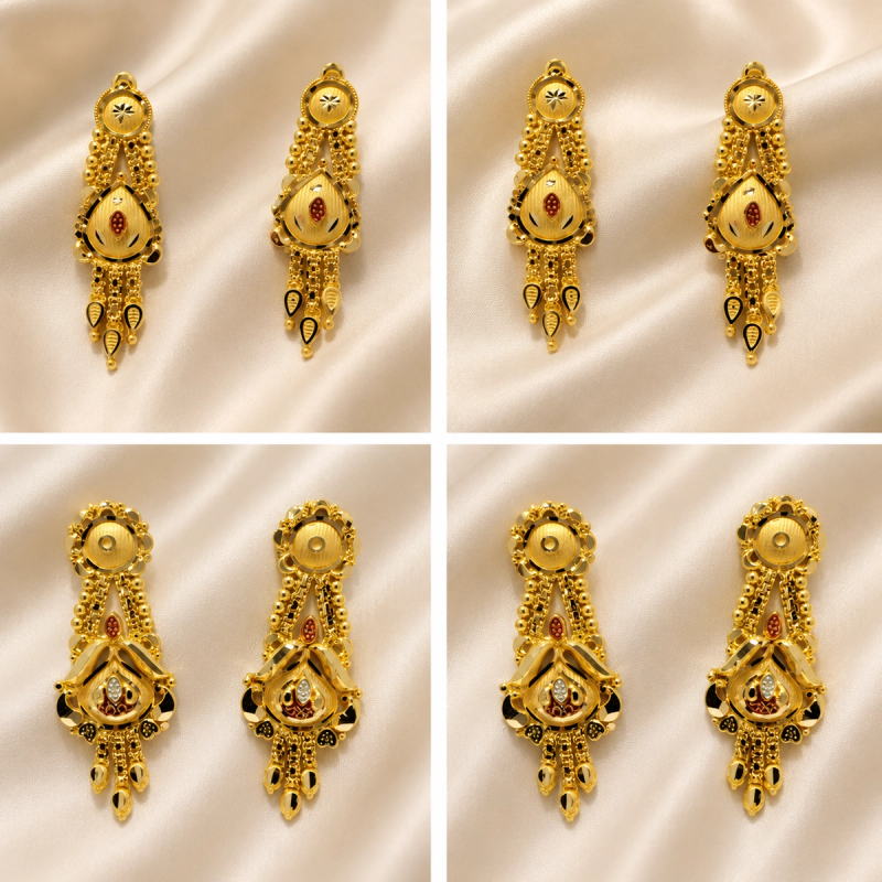Elegant collection of traditional gold-finish earrings 