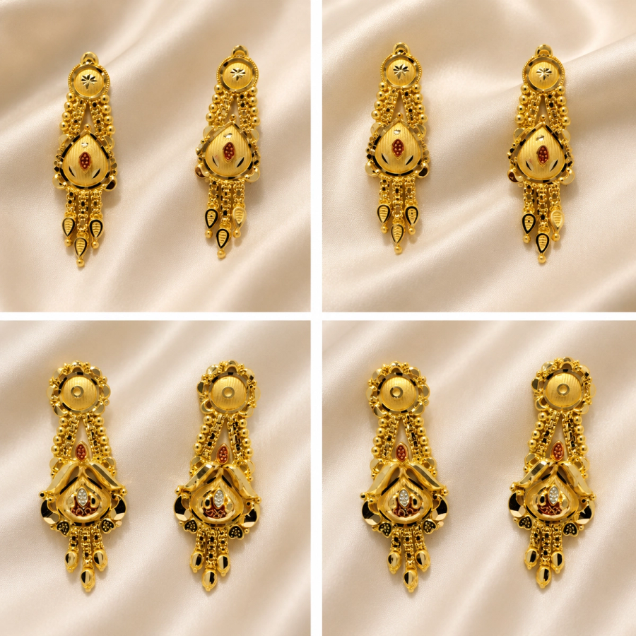 Elegant collection of traditional gold-finish earrings