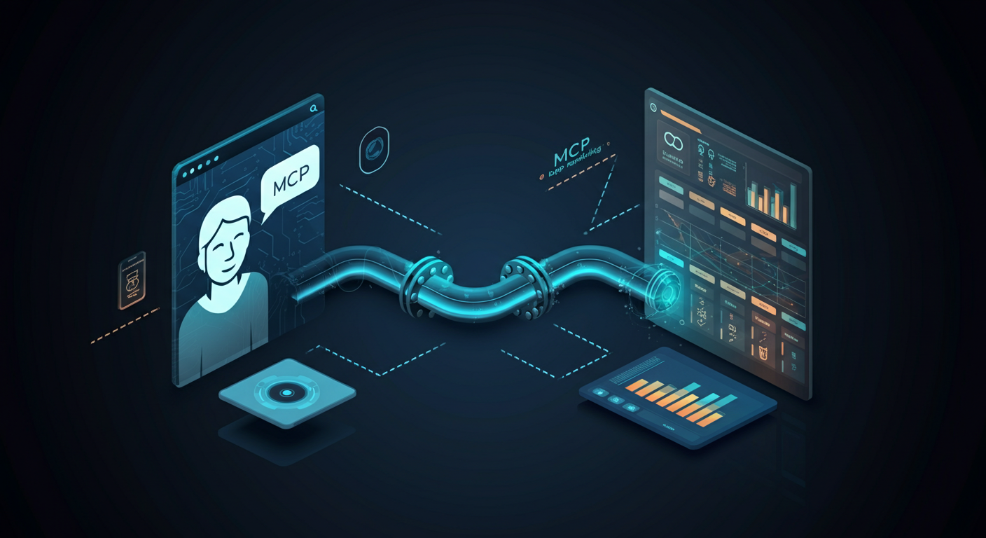 A diagram showing the MCP connector bridging an AI assistant with structured mobile app intelligence data