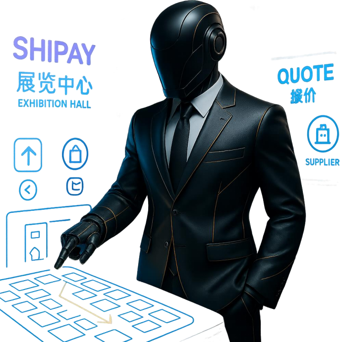 Shipay character with exhibition planning graphics