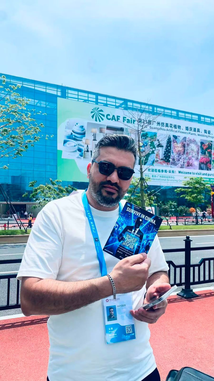 A visitor inside a Canton Fair exhibition hall