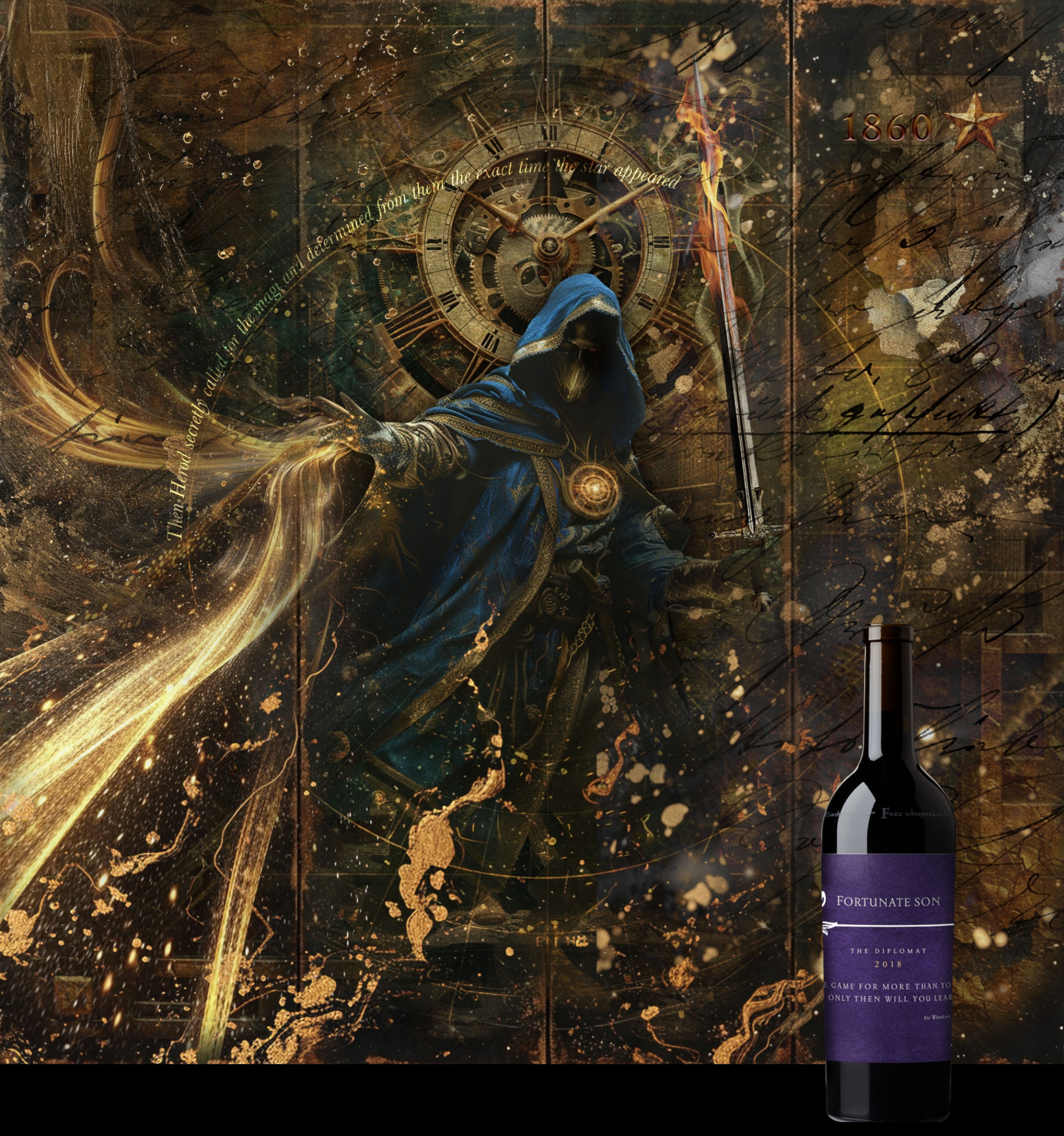Fortunate Son The Visionary bottle with label artwork of a cloaked figure conjuring streams of golden light
