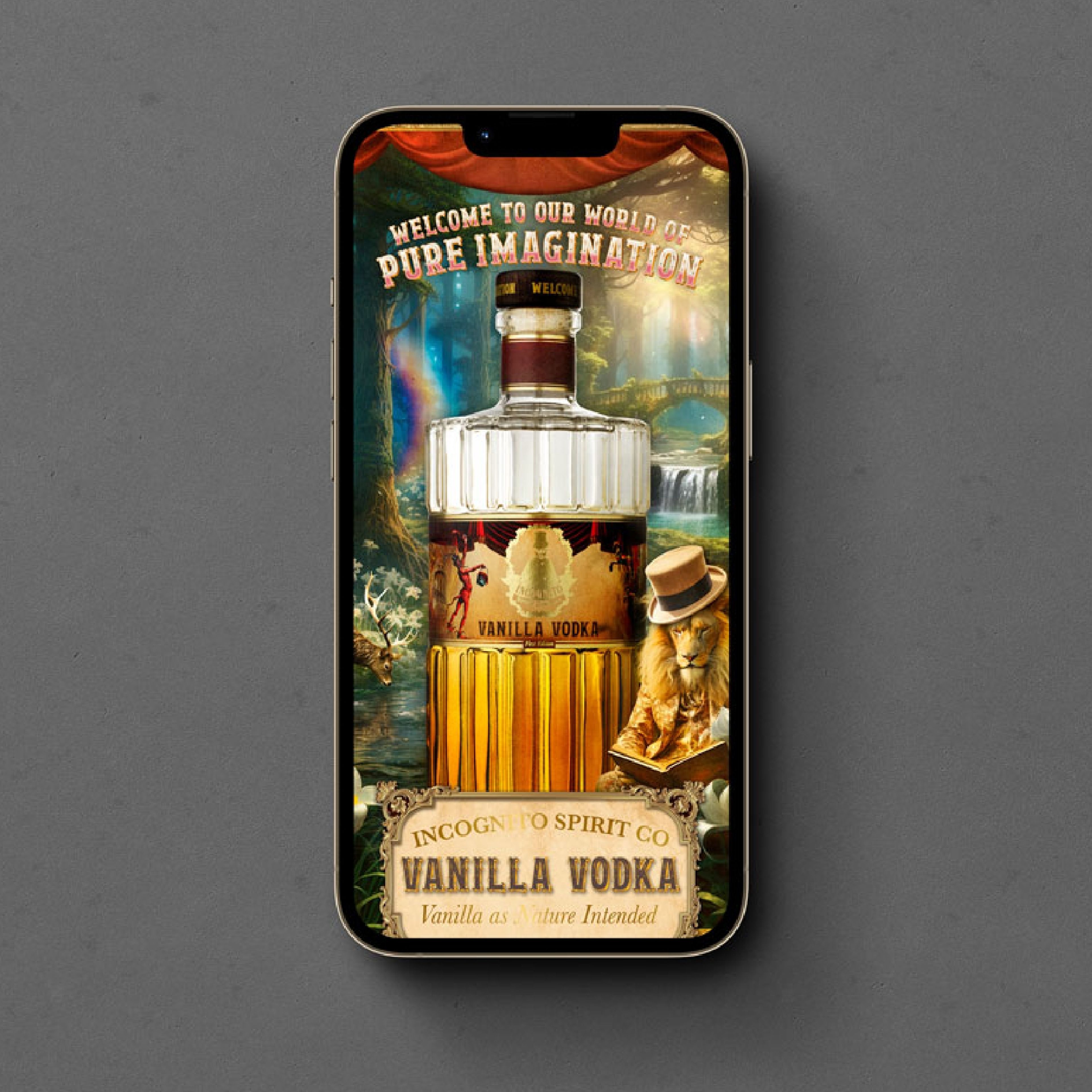 Incognito Spirit Co Vanilla Vodka social media artwork shown on a smartphone screen