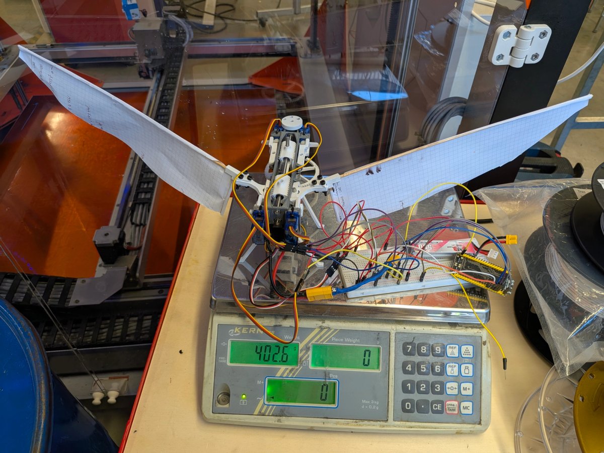 Prototype with externalised electronics on a scale (400g)