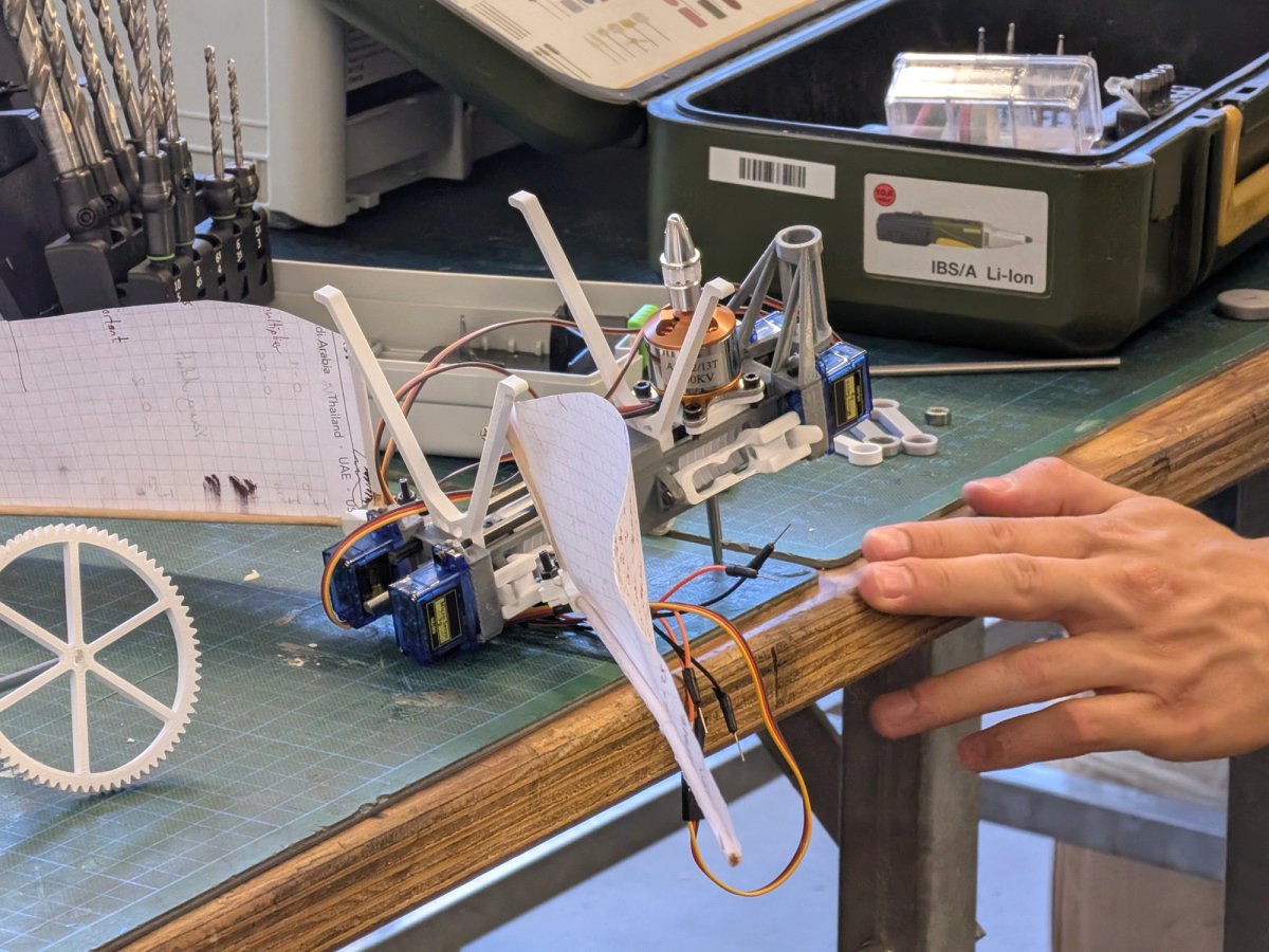 Prototype on a Workbench, lying on its back