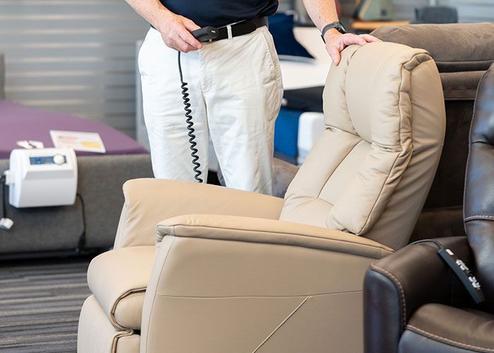 Rise recliner chair at Karis Life Hornsby showroom — electric lift recliner for elderly Australians