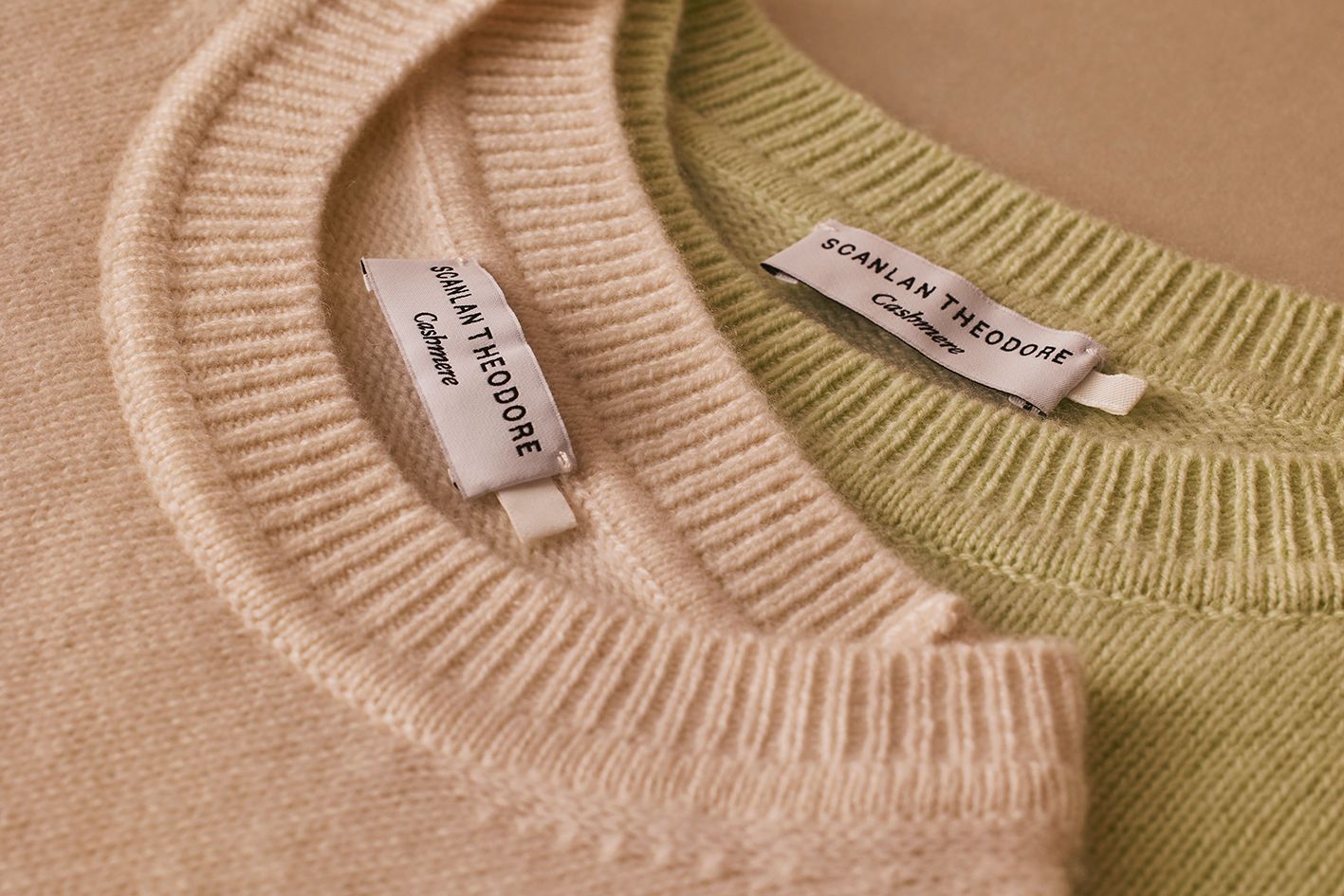 Scanlan Theodore cashmere with close detailed view of round neck collar.