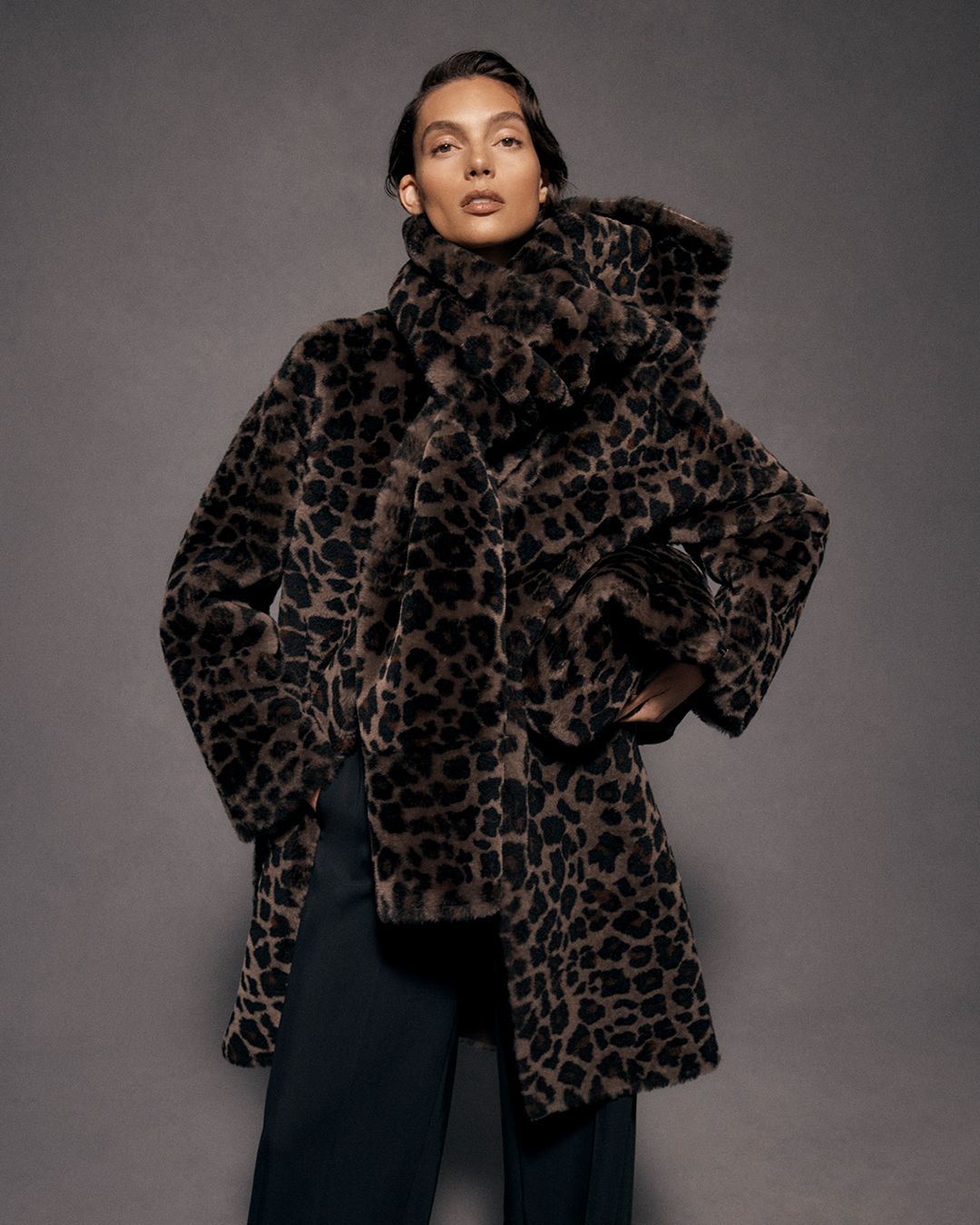 Black and grey leopard hotsell print coat