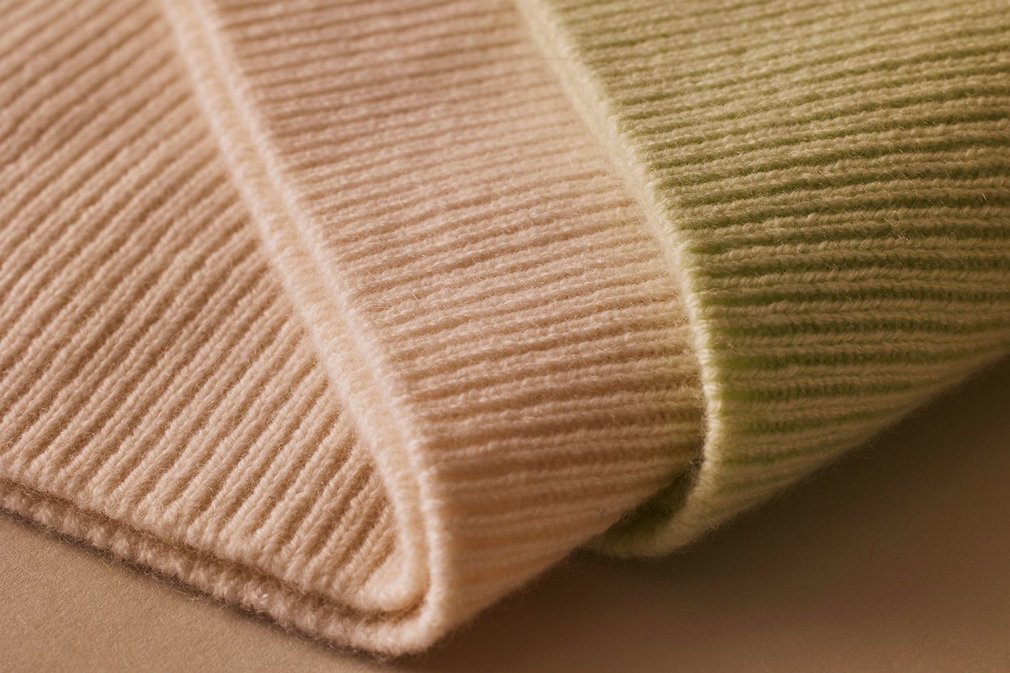 Scanlan Theodore cashmere with close detailed view of fabrics ribbed texture.