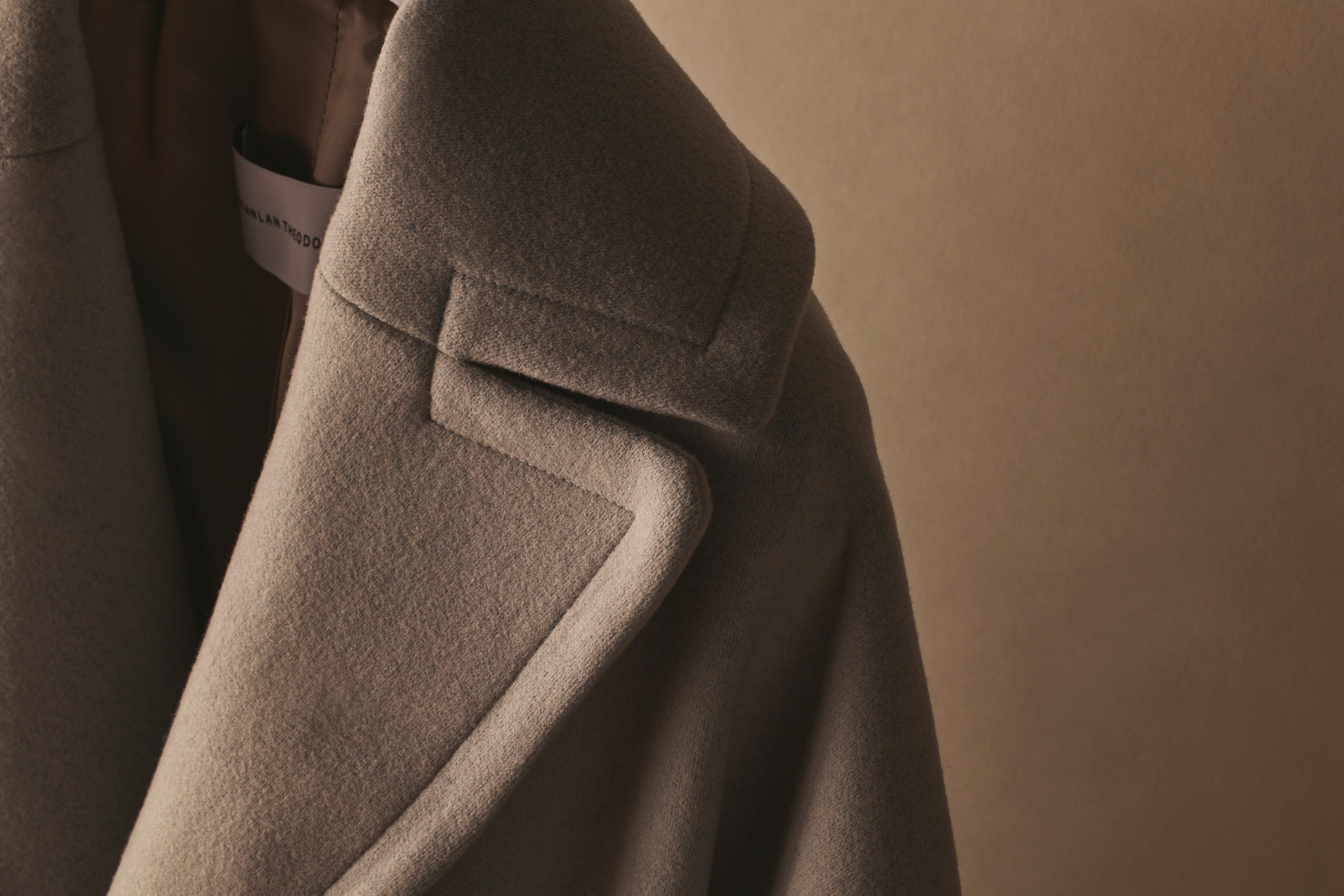 Scanlan Theodore wool coat with close detail of collar. 