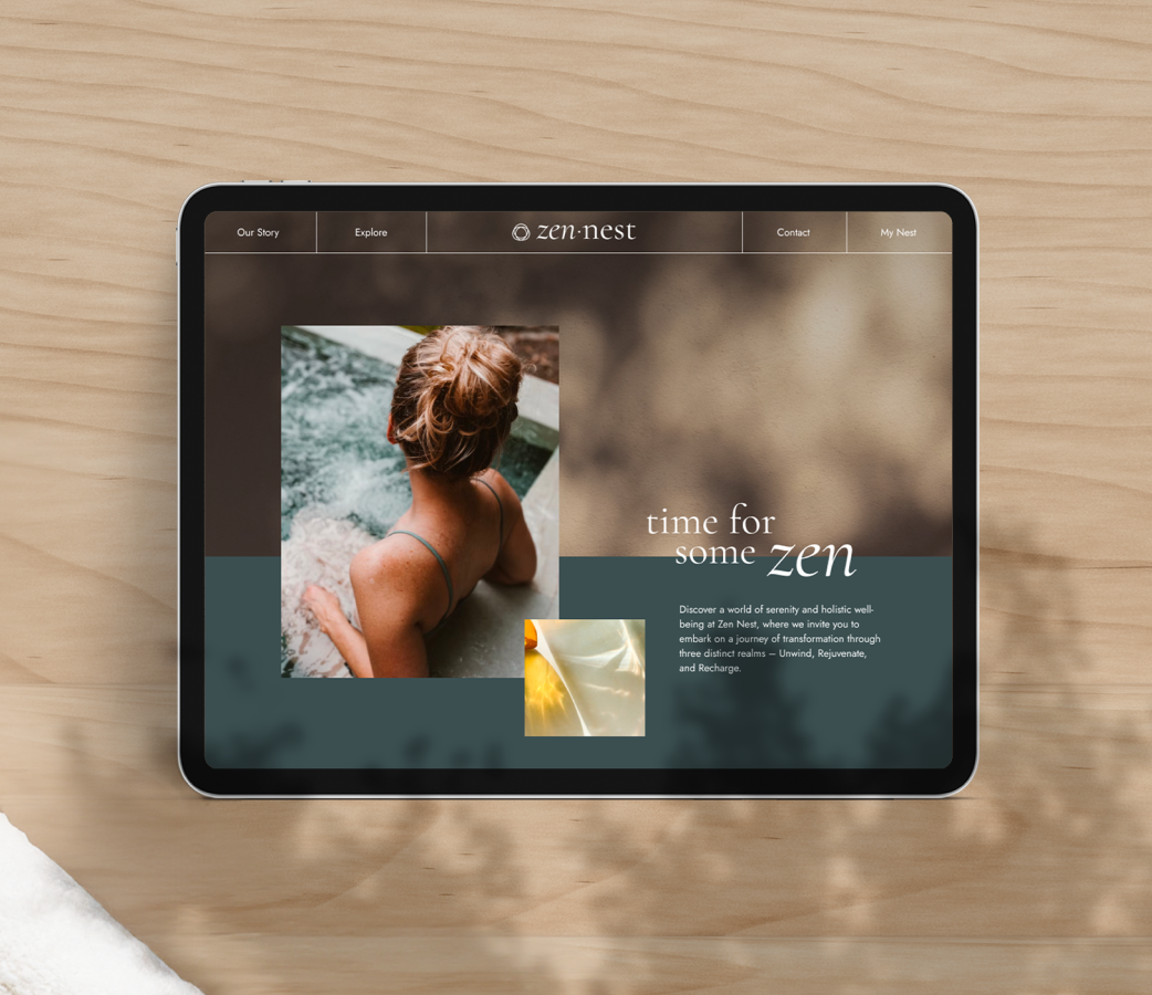 An image of a tablet showing the Zen Nest website