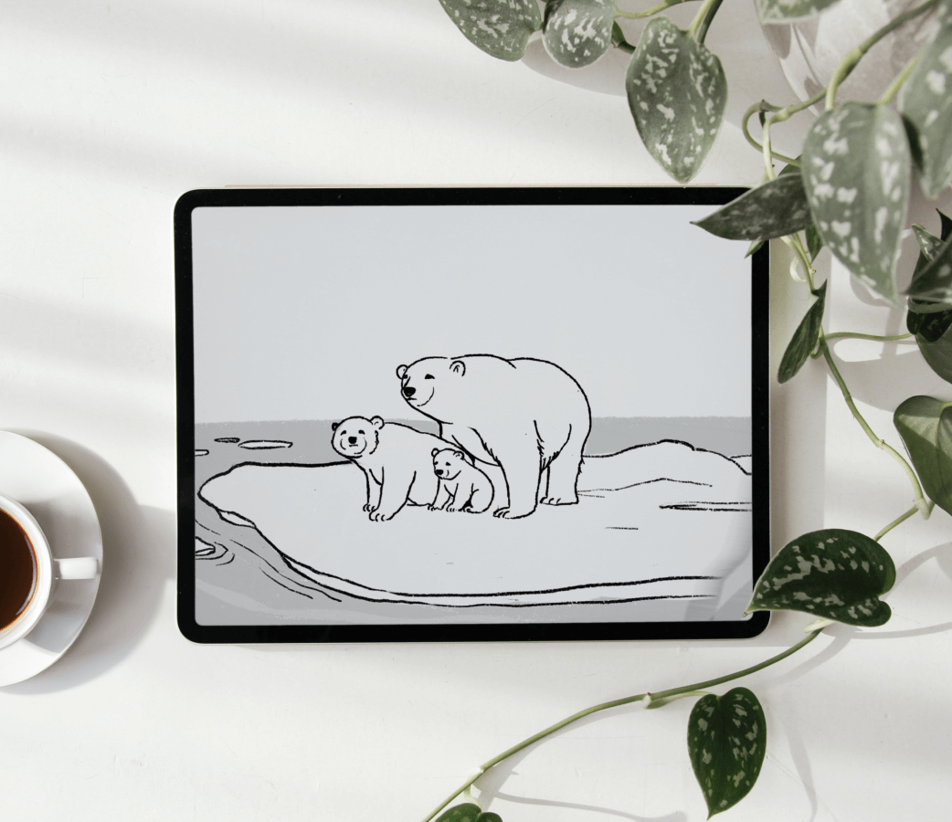 An image of a tablet on a desktop showing a Wildheart digital ad