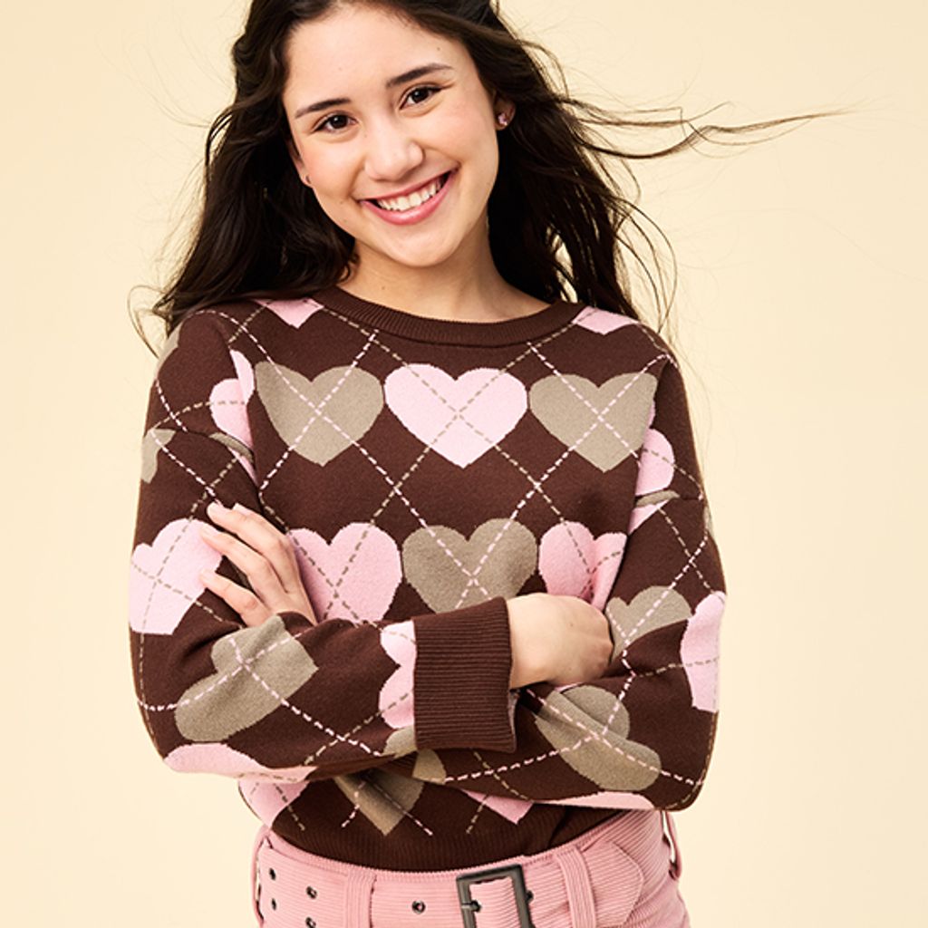 Juniors Heart Print Sweater