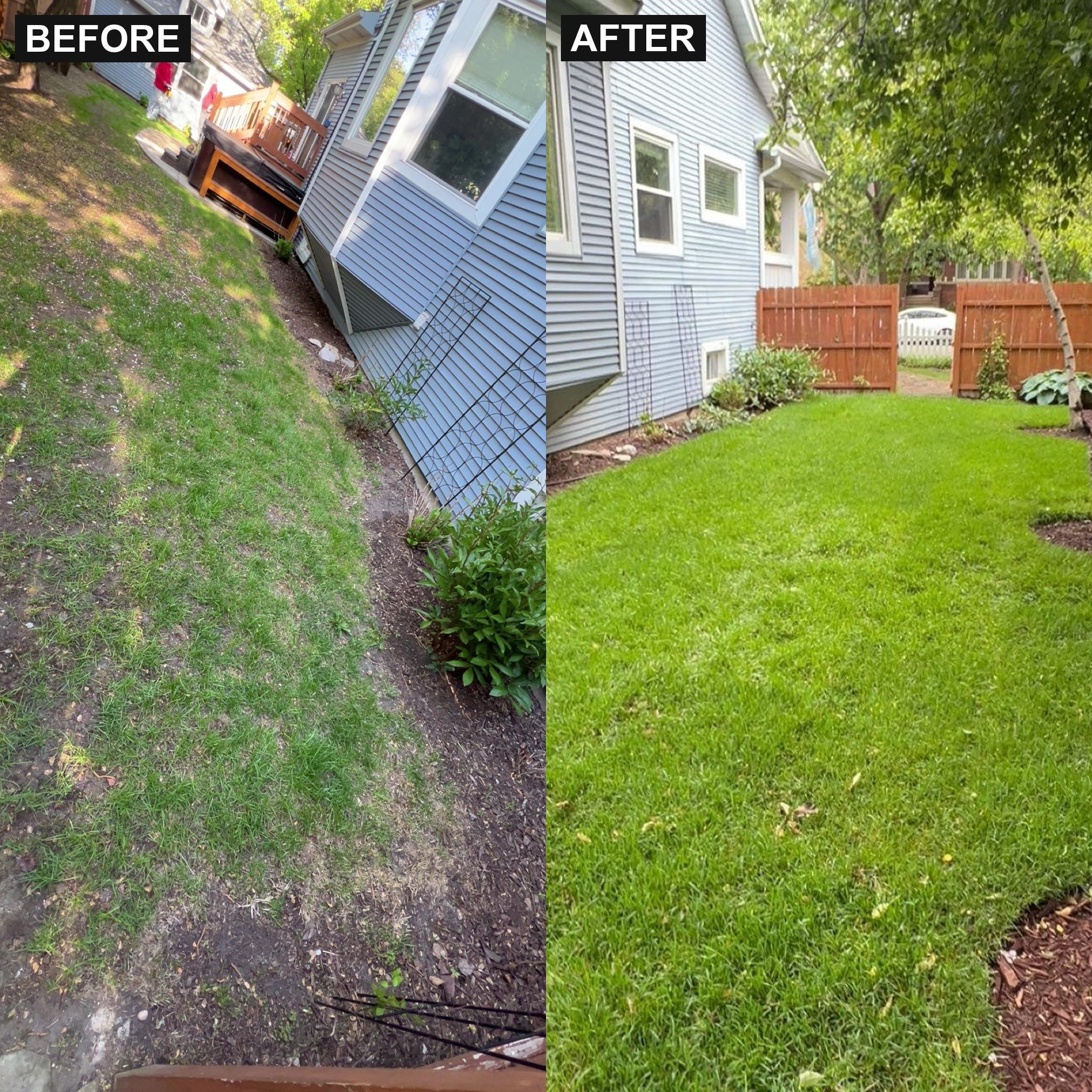 Before and after sod installation - backyard new lawn, North Shore Chicago