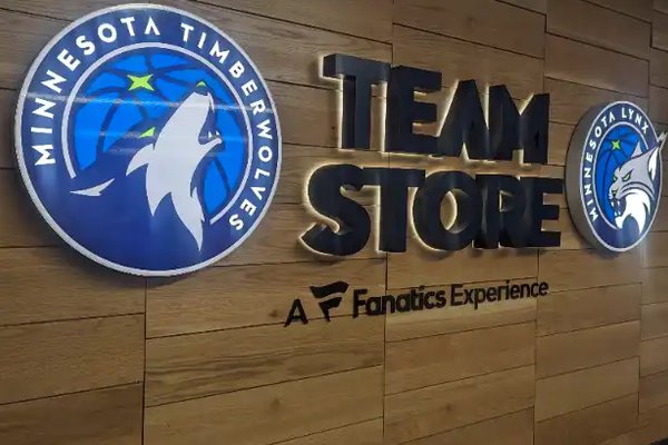 The Timberwolves and Lynx team store signage inside Target Center in Minneapolis.
