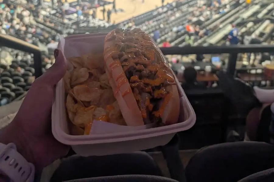 Loaded hot dog and chips