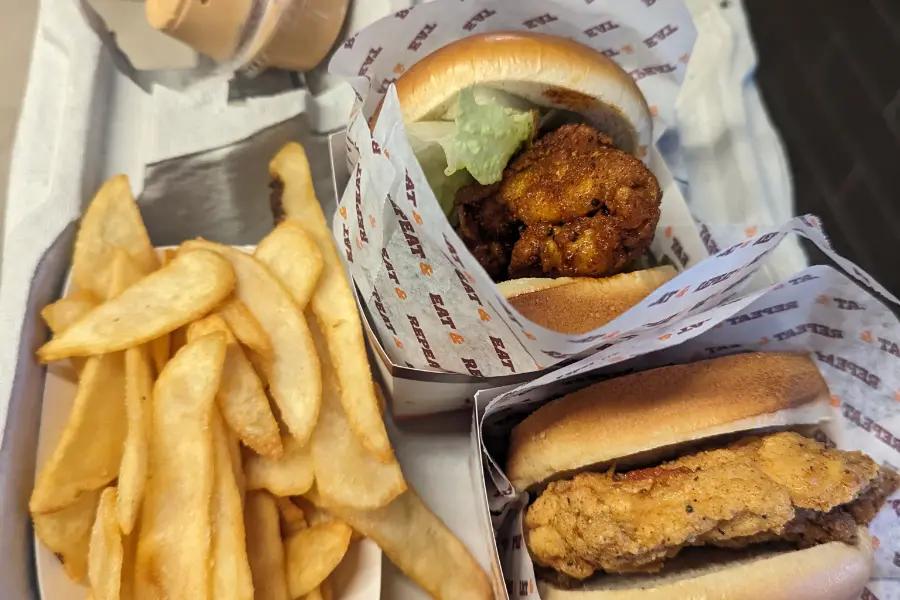 Fried chicken sandwiches and fries