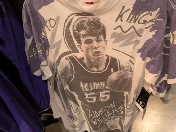 Vintage Jason Williams Sacramento Kings shirt on a hanger at the Golden 1 Center team store.