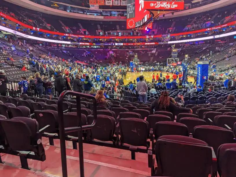 Looking out over the court from the lower bowl at Wells Fargo Center in Philadelphia.