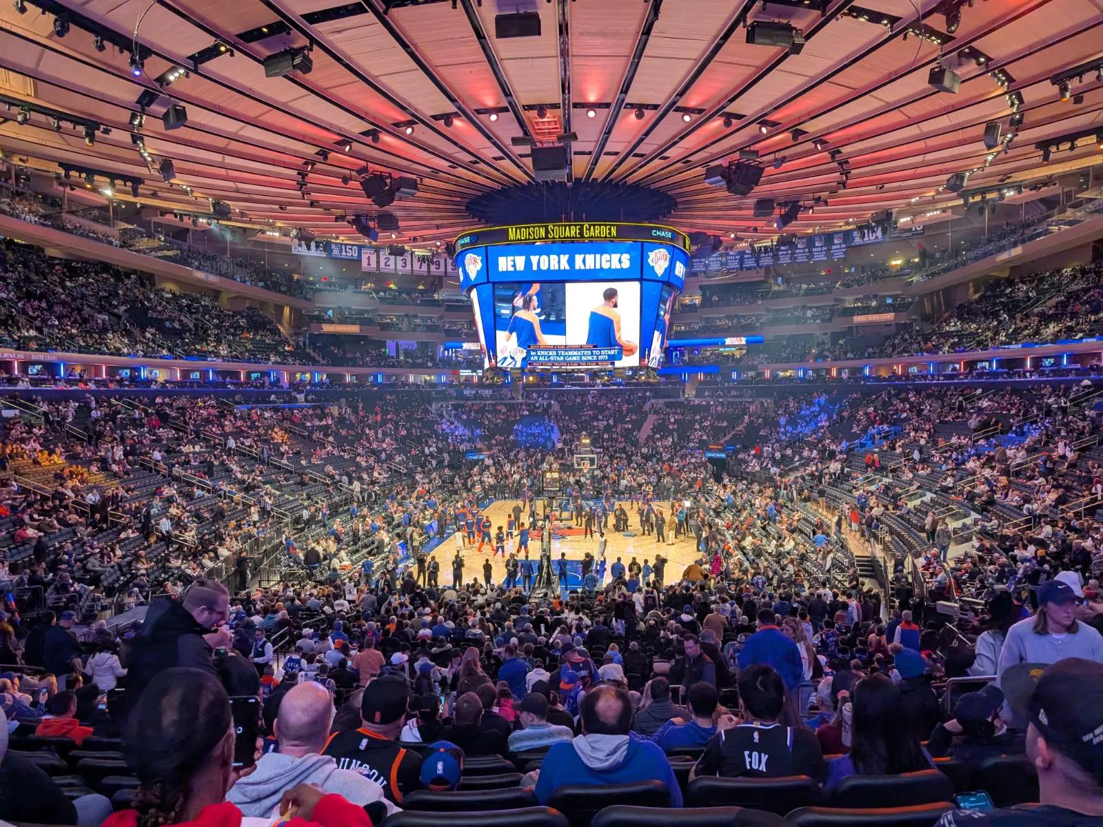 The view from our seats at Madison Square Garden in New York City before a Knicks game.