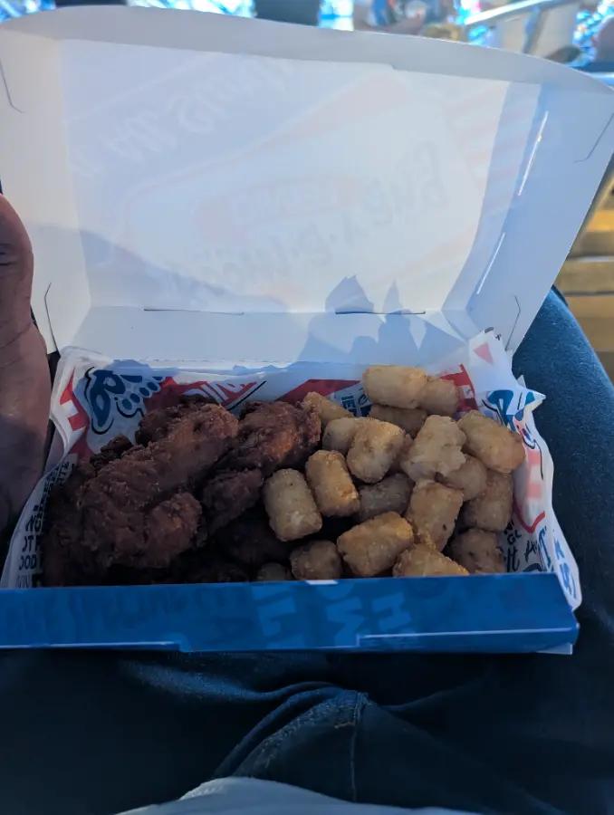 Fried chicken wings and tater tots