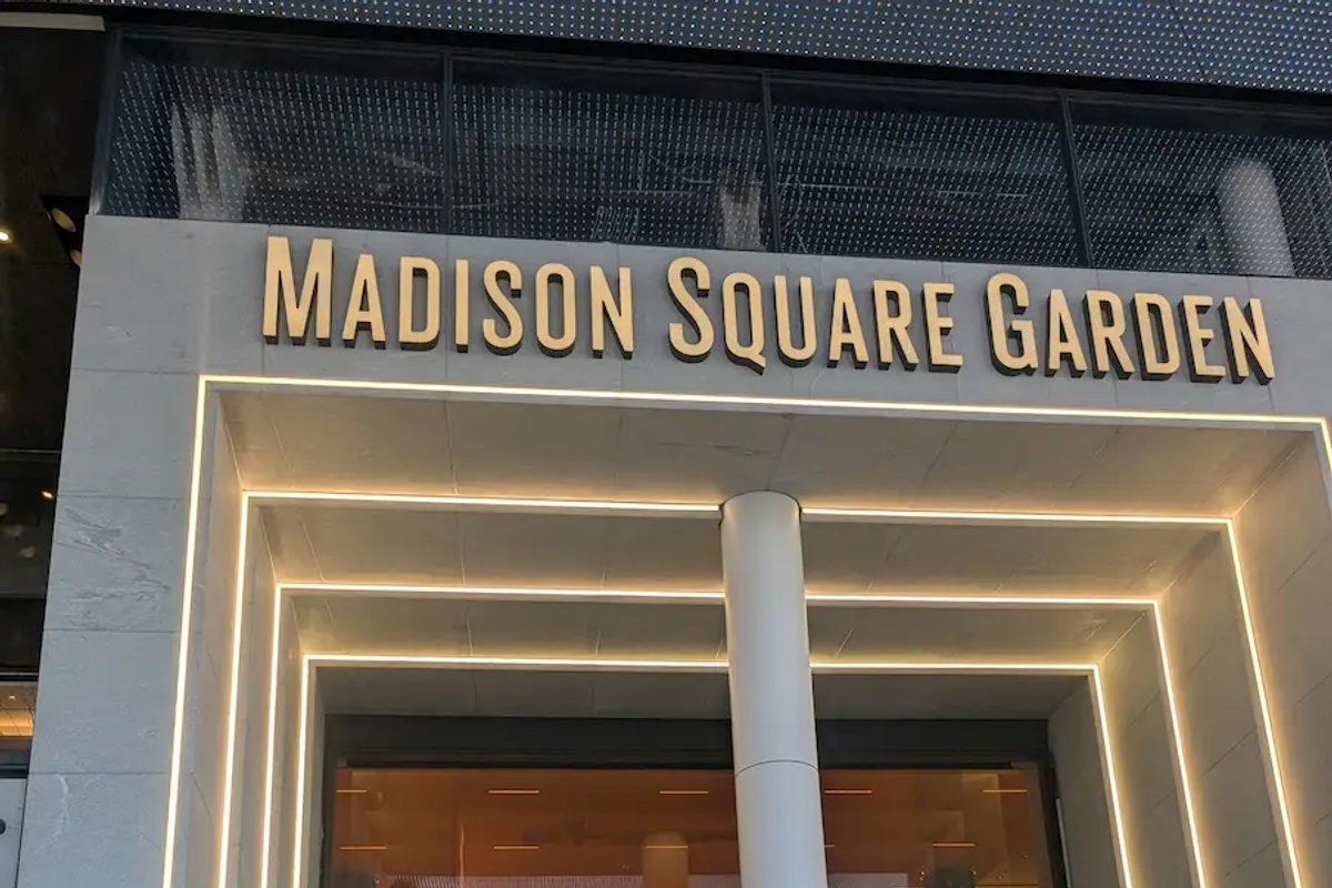 Standing in front of the Madison Square Garden entrance in New York City before our game.