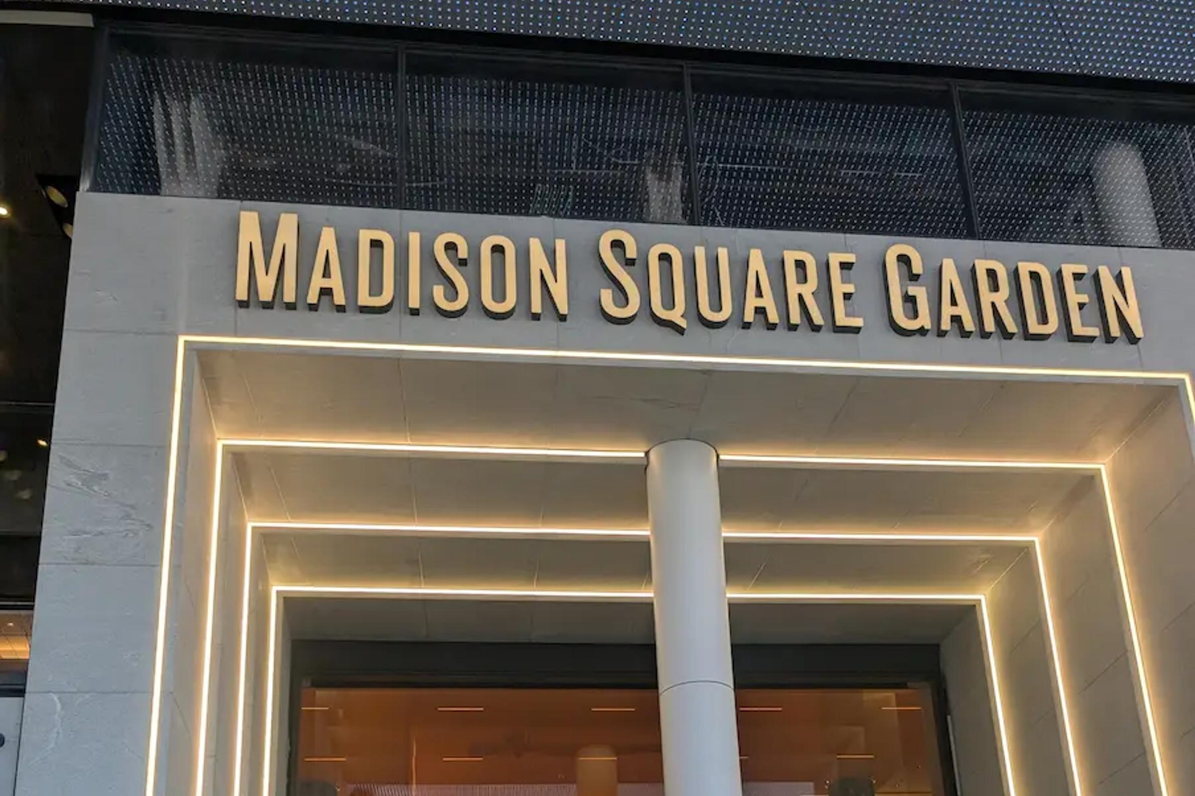 Standing in front of the Madison Square Garden entrance in New York City before our game.
