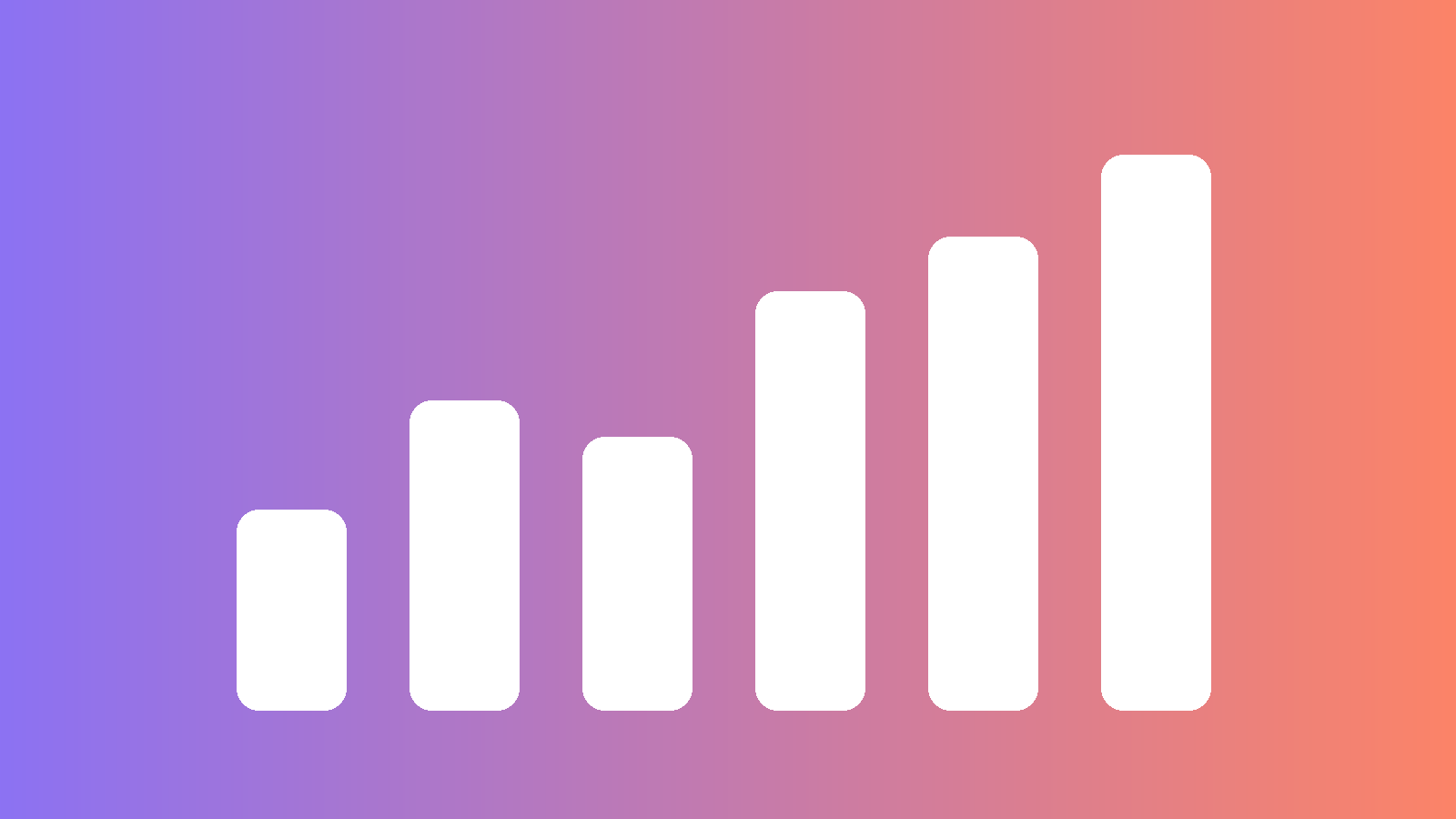 Bar chart rising from left to right on a purple-to-coral gradient
