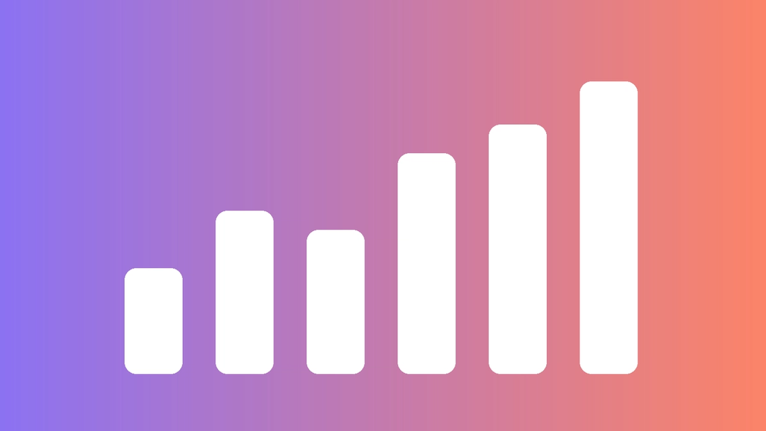 Bar chart rising from left to right on a purple-to-coral gradient
