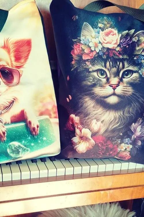 torba z kotem i różami