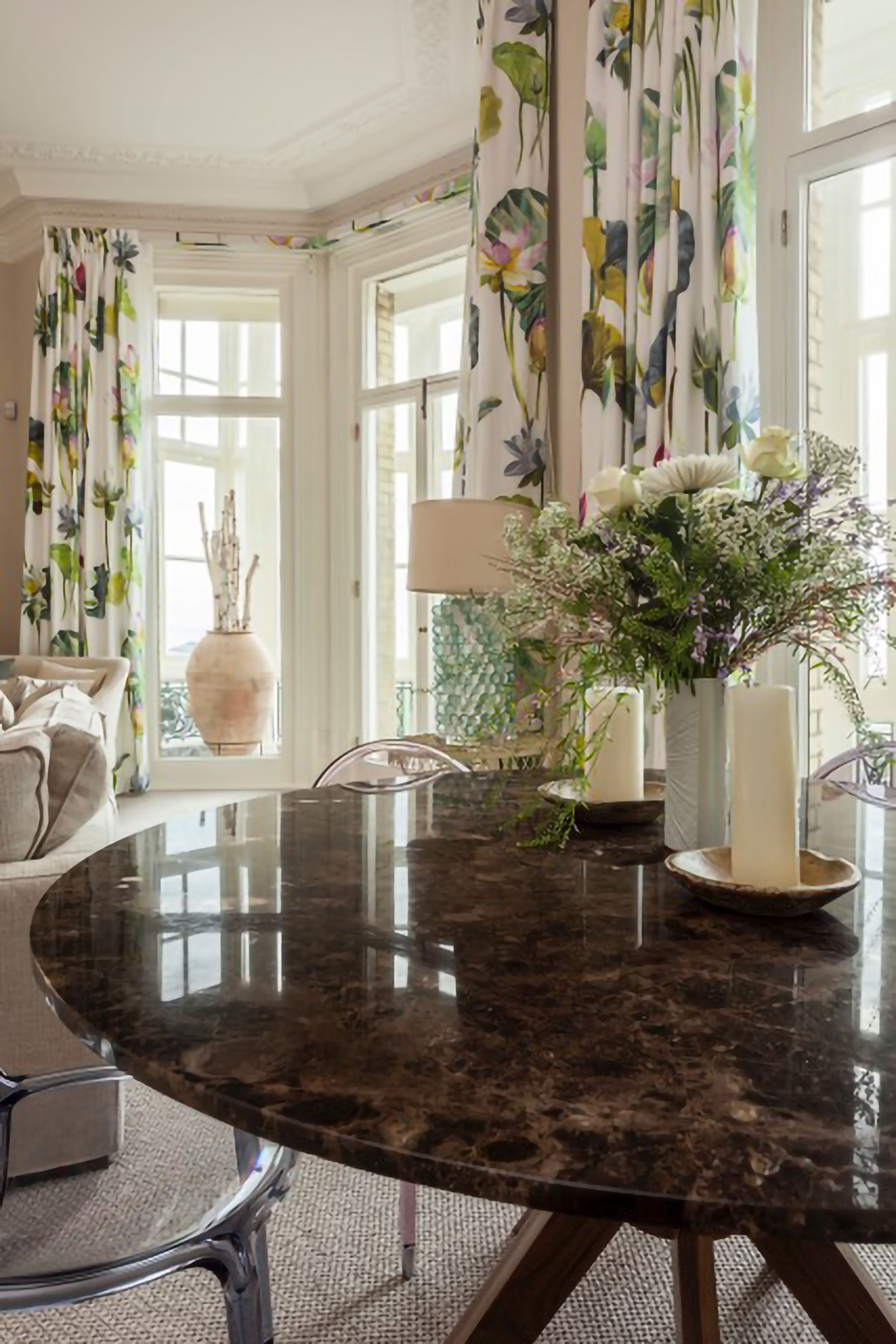 Walnut and Marble Dining Table
