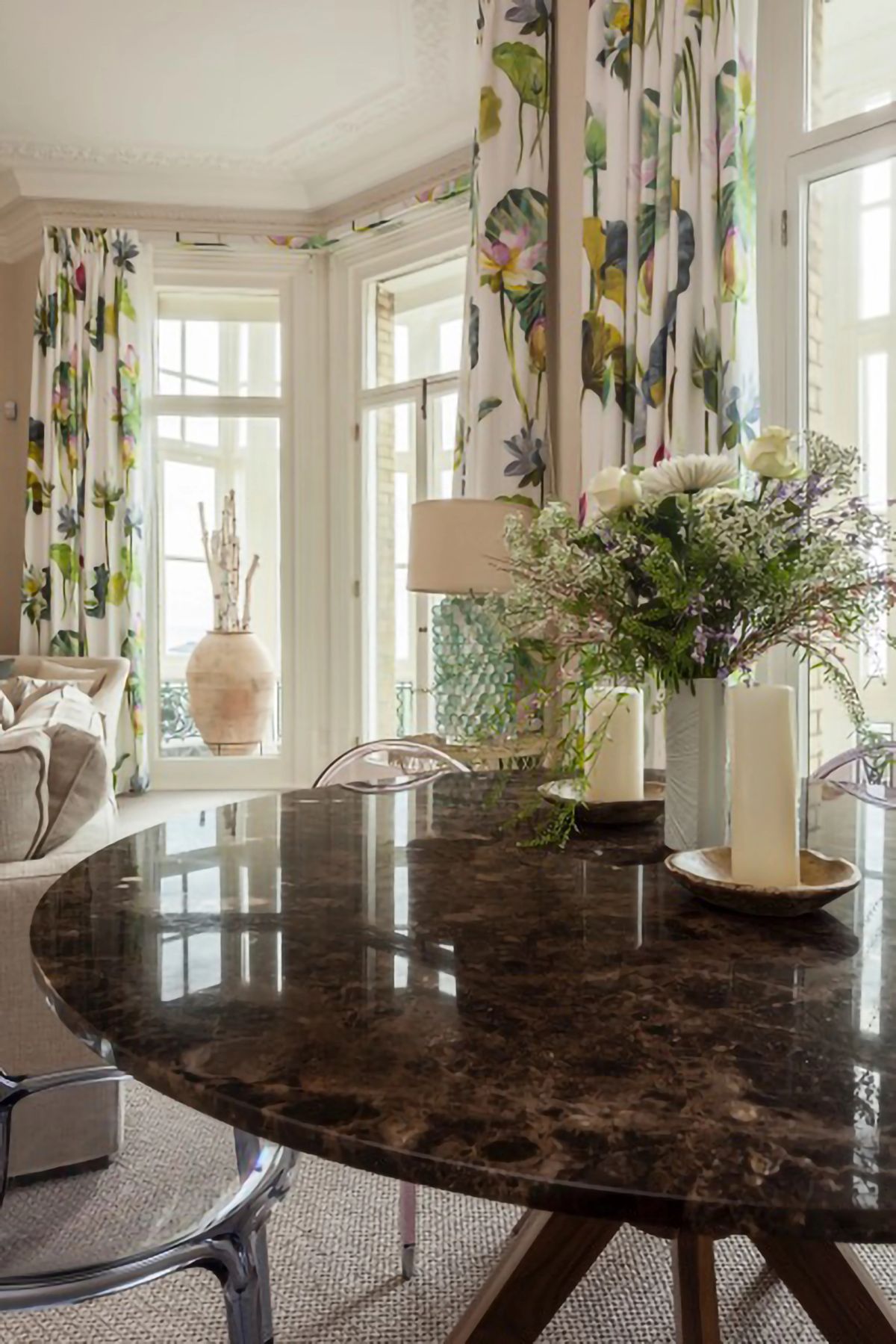 Walnut and Marble Dining Table