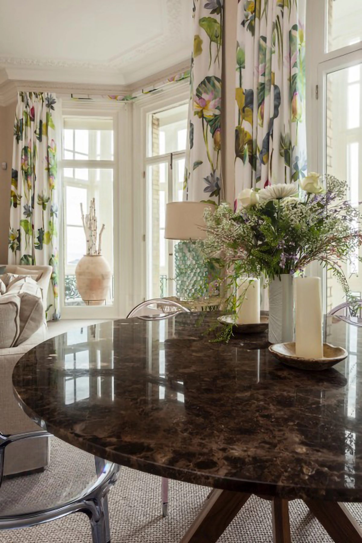 Walnut and Marble Dining Table