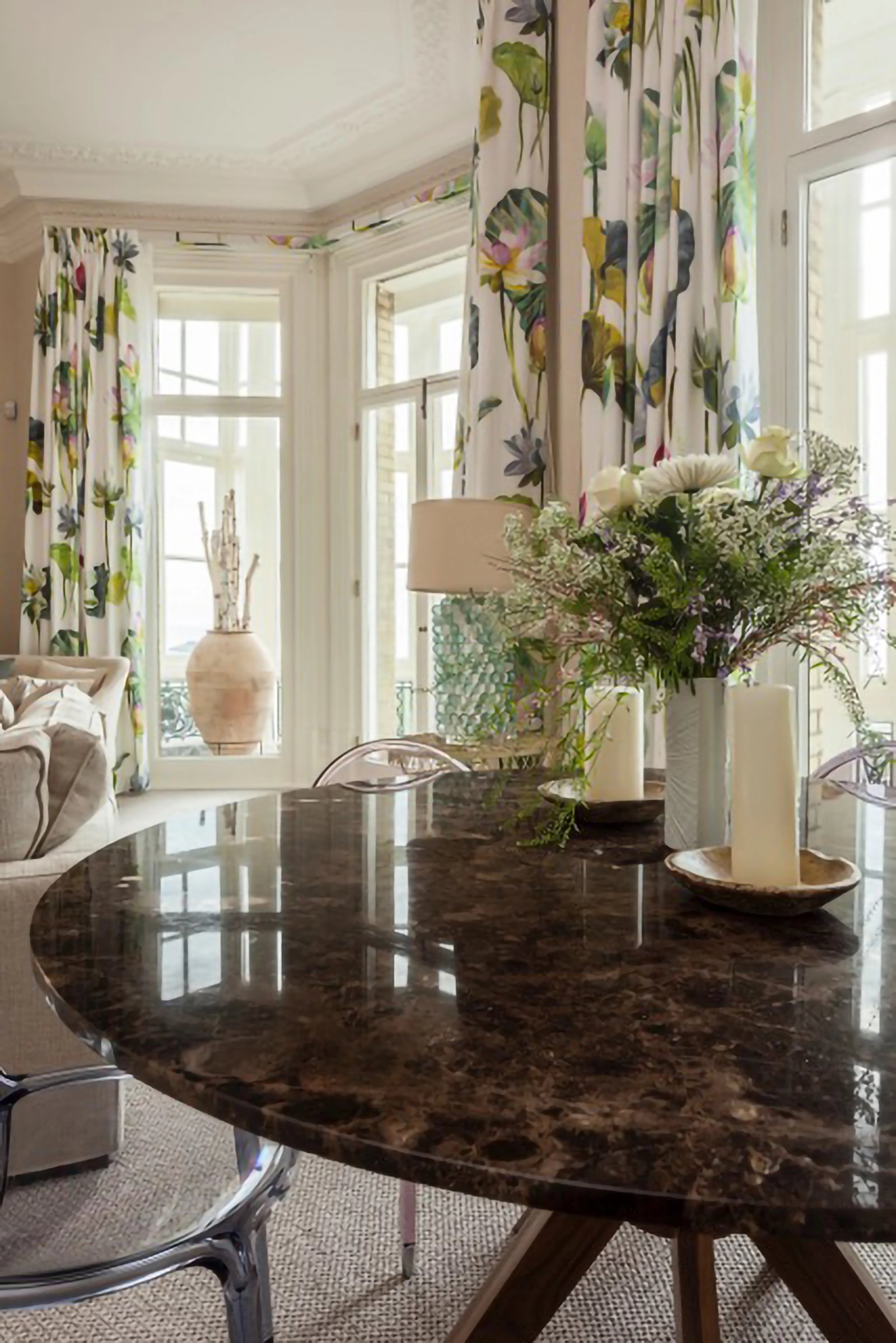 Walnut and Marble Dining Table