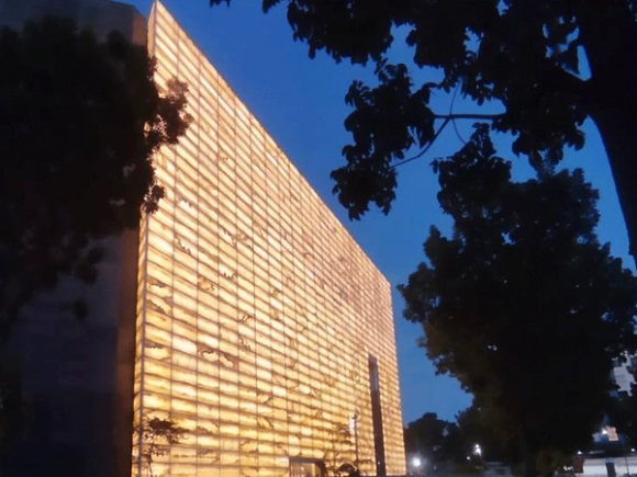 The Reserve's onyx facade at night