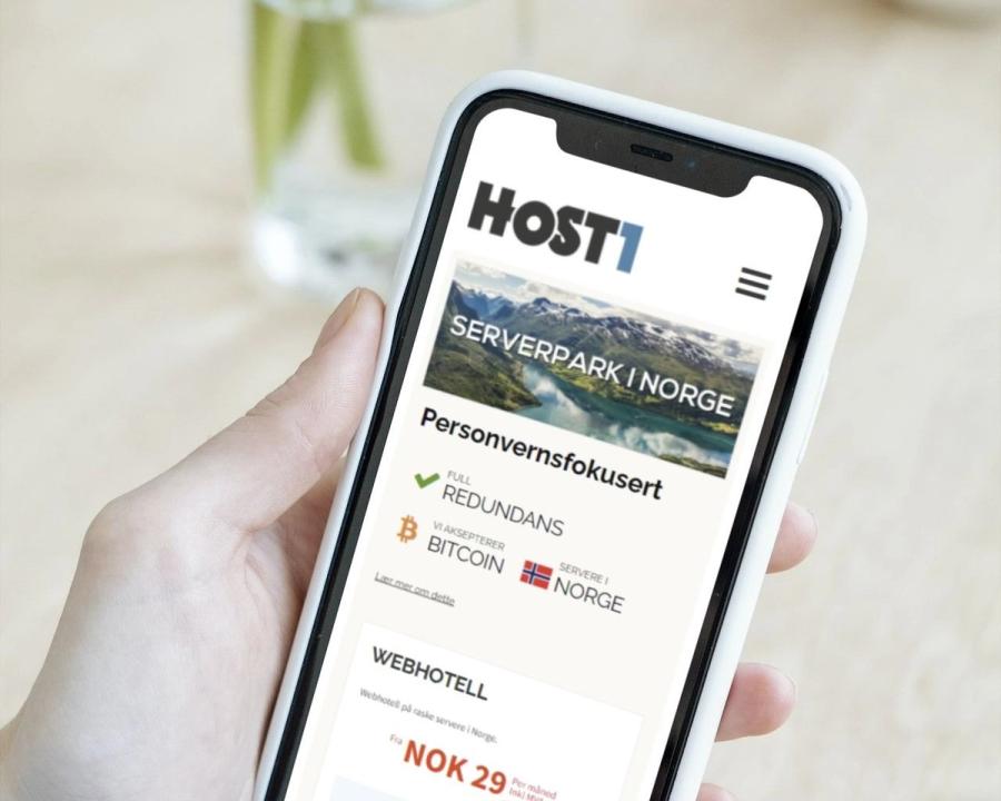 Host1, illustrasjonsbilde av nettsiden på telefon