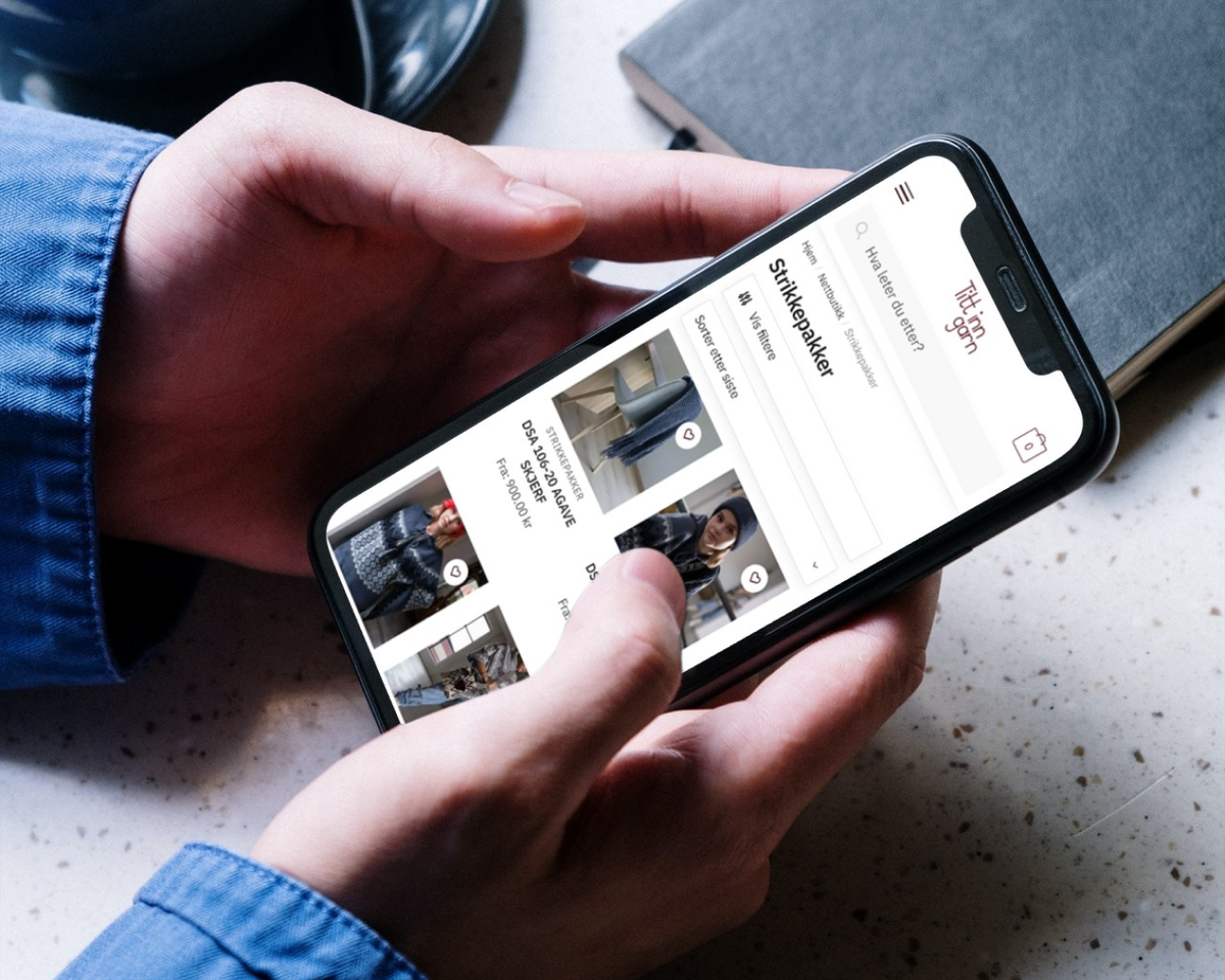 Titt inn Garn, illustrasjonsbilde av nettsiden på telefon