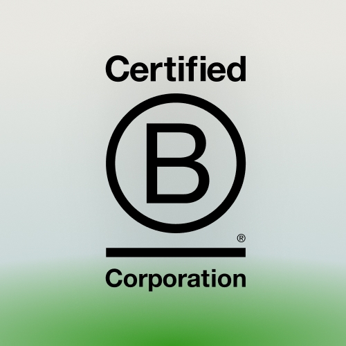 Logo of a Certified B Corporation, showing a large letter “B” inside a circle with the words “Certified Corporation”