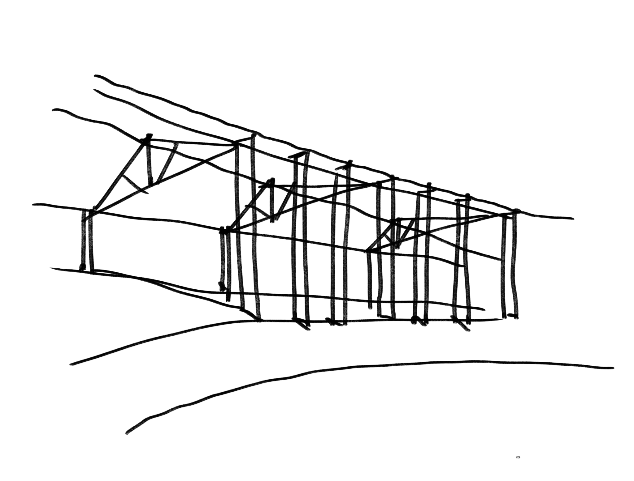 Croquis en perspectiva de la estructura de madera expuesta de C16.
