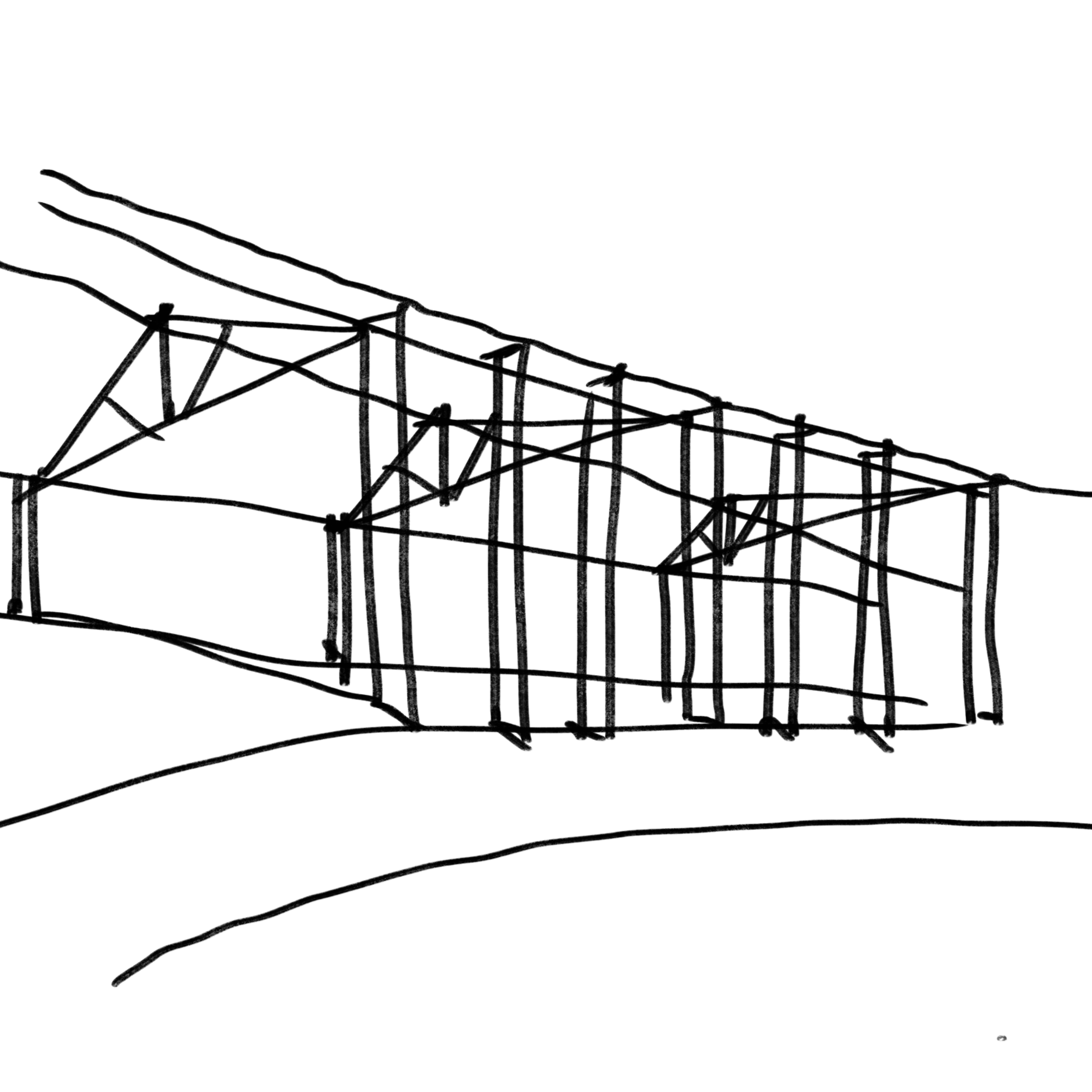 Croquis en perspectiva de la estructura de madera expuesta de C16.
