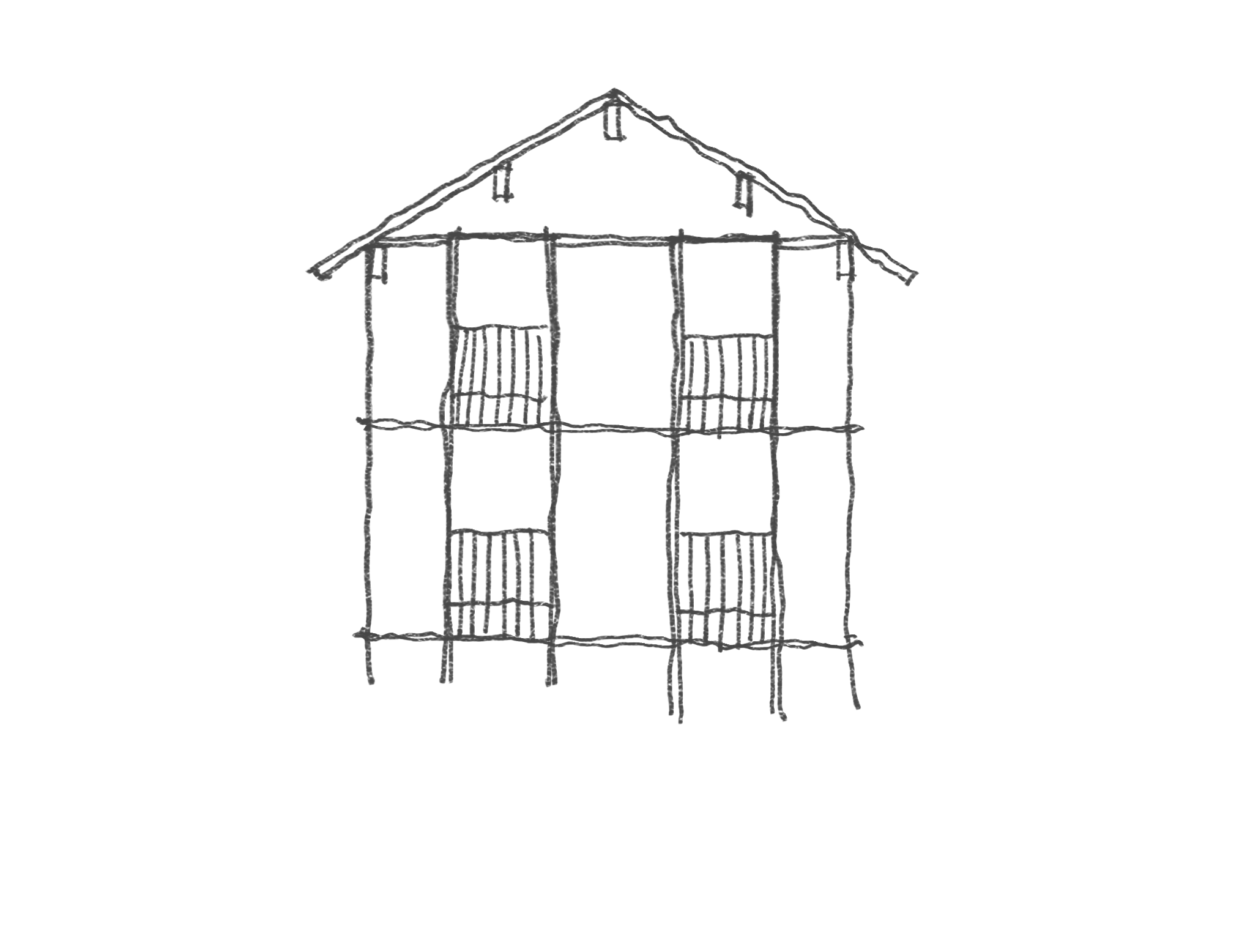 Ilustración axonométrica de una vivienda con cubierta inclinada.