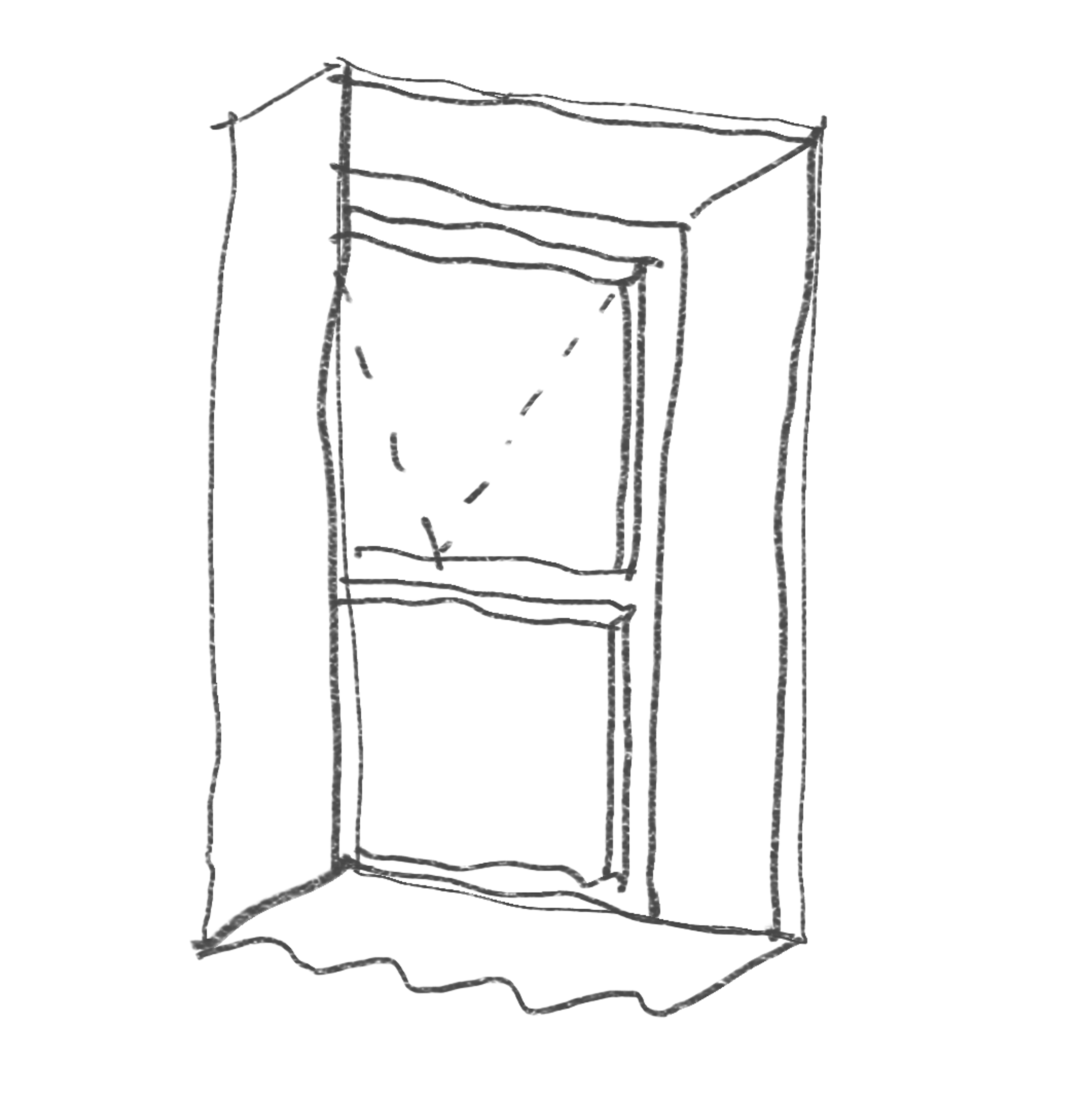 Croquis de una abertura profunda con marco de madera en PSMA.