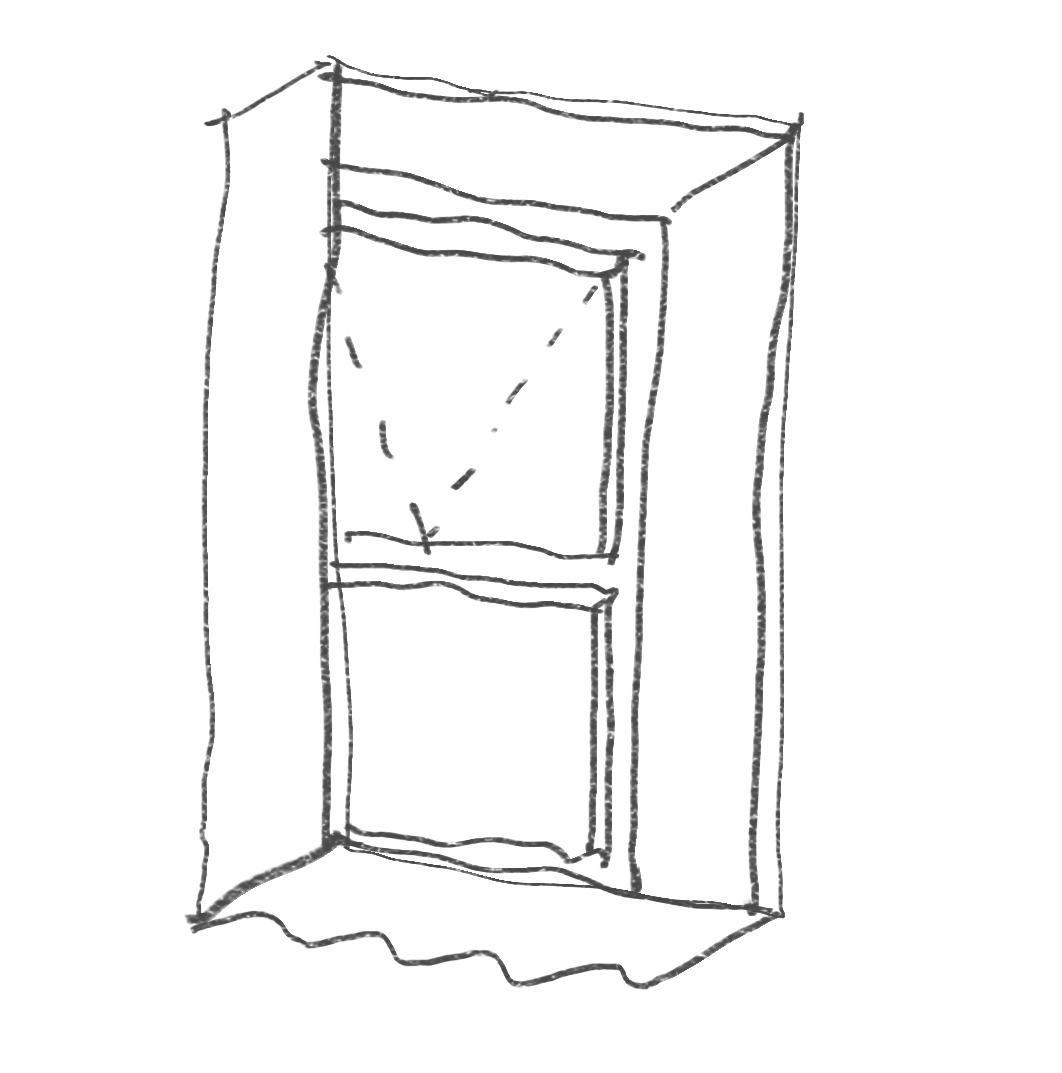 Croquis de una abertura profunda con marco de madera en PSMA.